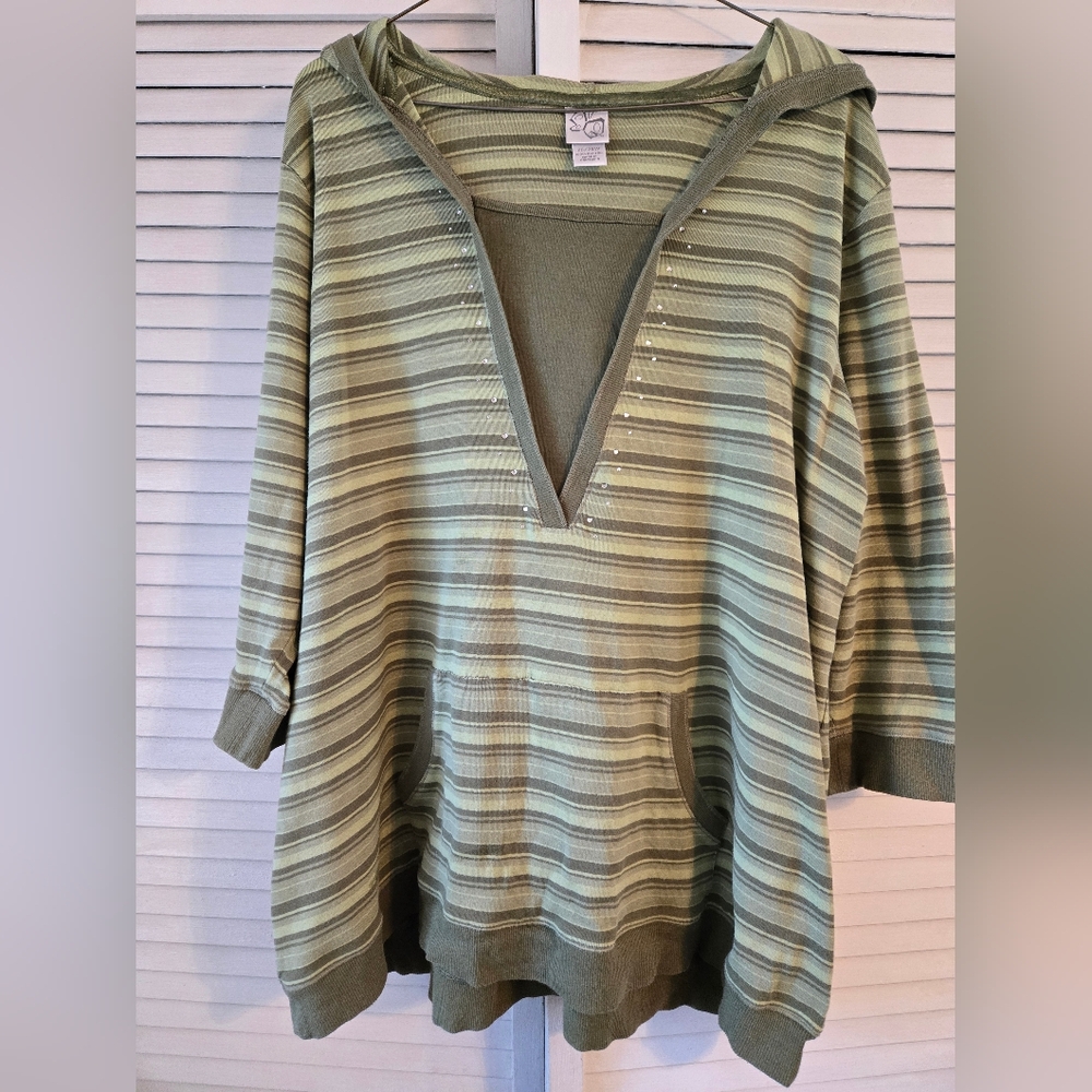 Striped Green Hooded Top
